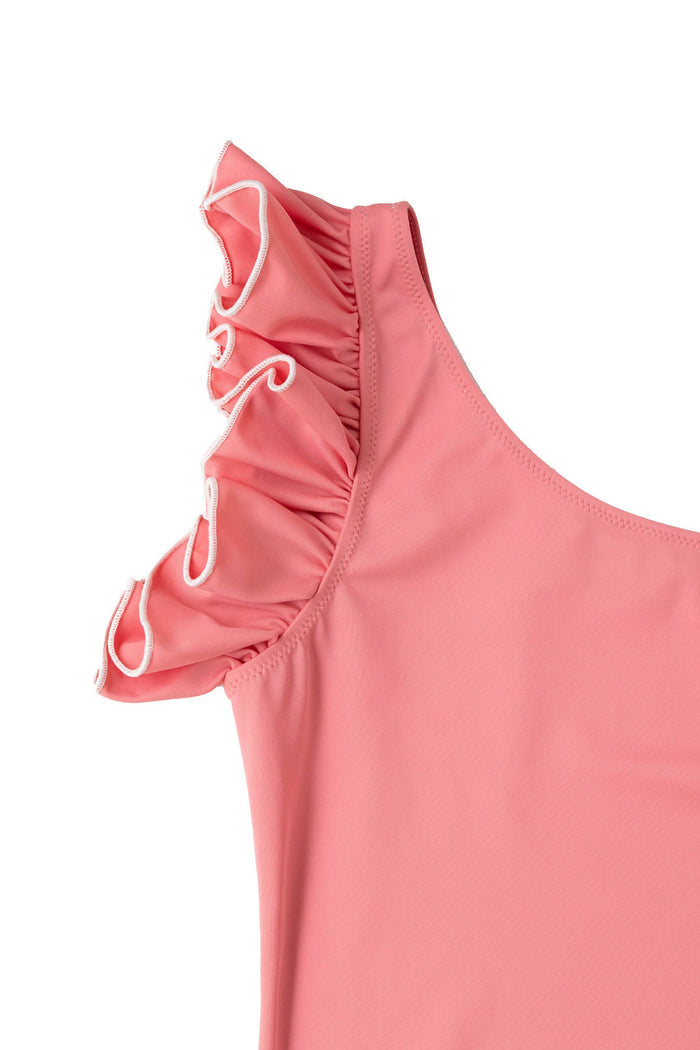 One Shoulder Ruffle Swimsuit in Blush Pink