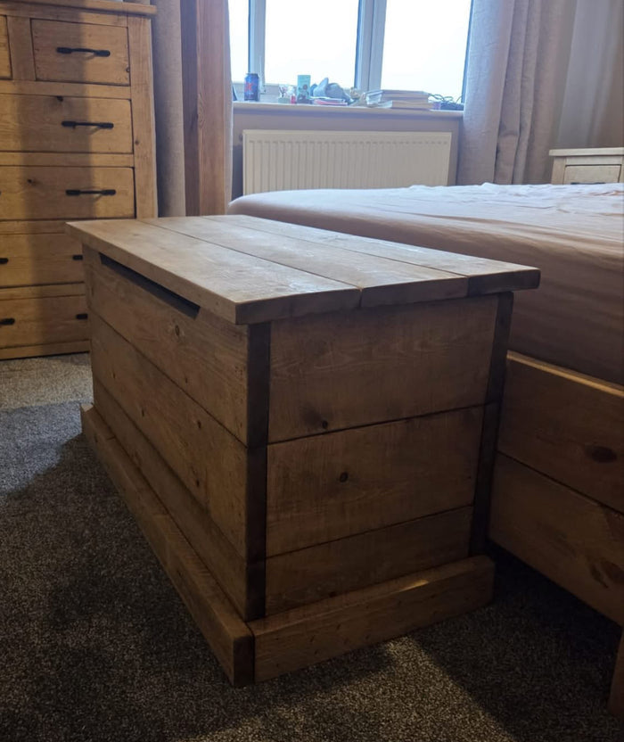Handmade rustic wooden storage ottoman chest