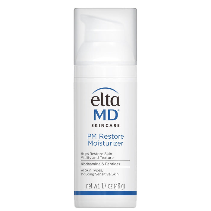 Eltma MD skincare PM Restore Moisturizer bottle on a white background