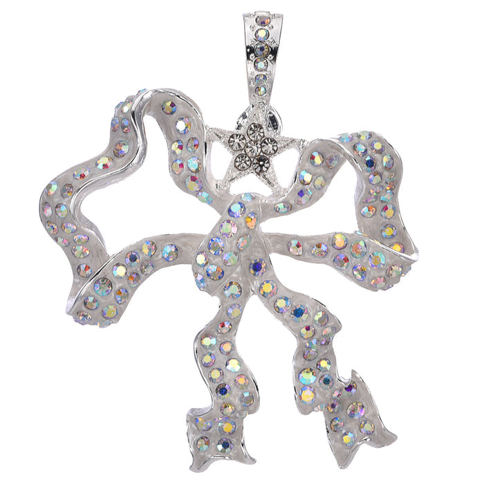 Posh Princess Victorian Bow Fold Over Pendant (Sterling Silvertone)