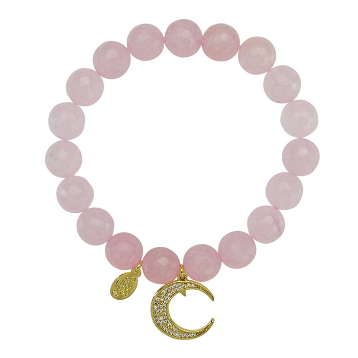 Precious Rose Quartz Beaded Moonlight 10mm Stretch Bracelet (Goldtone/Rose Quartz)