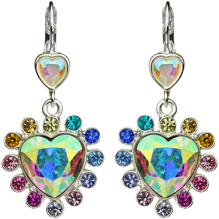 Rainbow Bridge Forever Loved Heart Earrings (Sterling Silvertone)