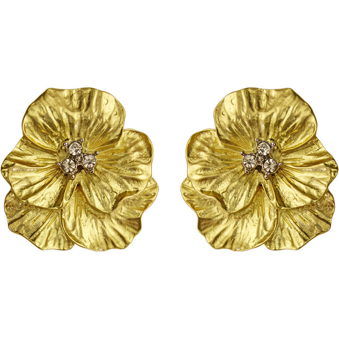Romantic Love Pansy Pierced Earrings (18K Matt Goldtone)