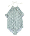 Ruffle Detail Swimsuit in Sage Shell Print