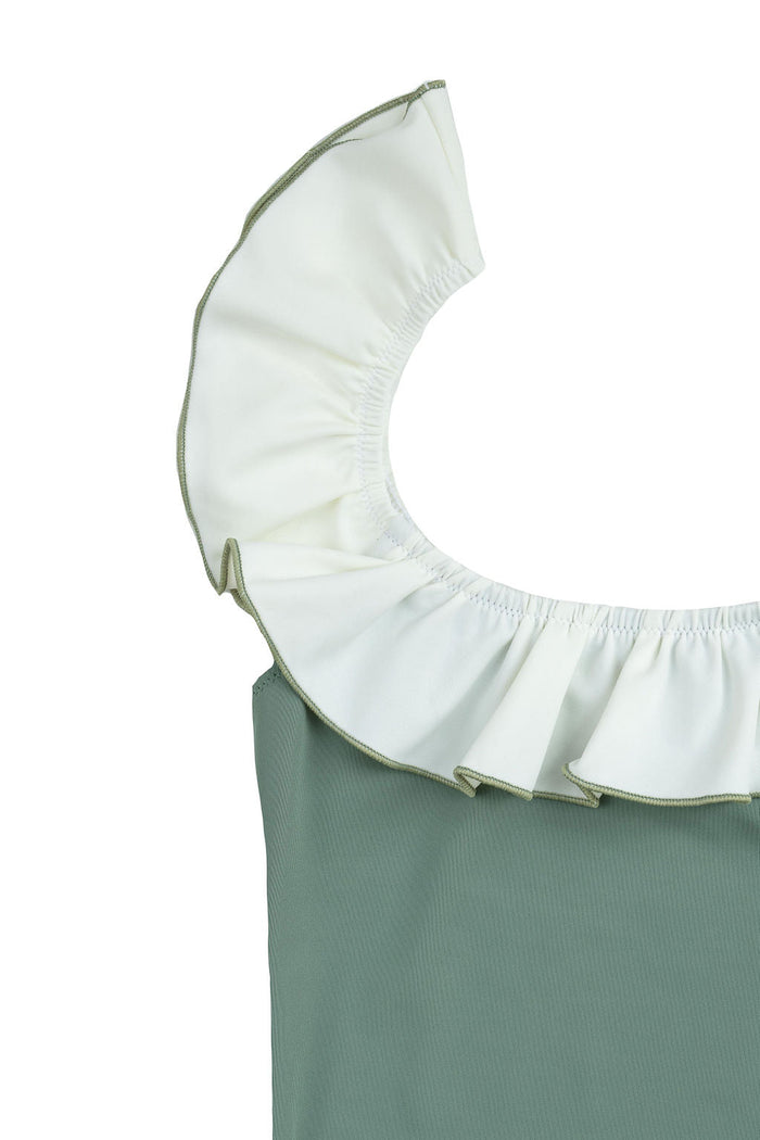 Ruffle Swimsuit in Sage Green and Ivory