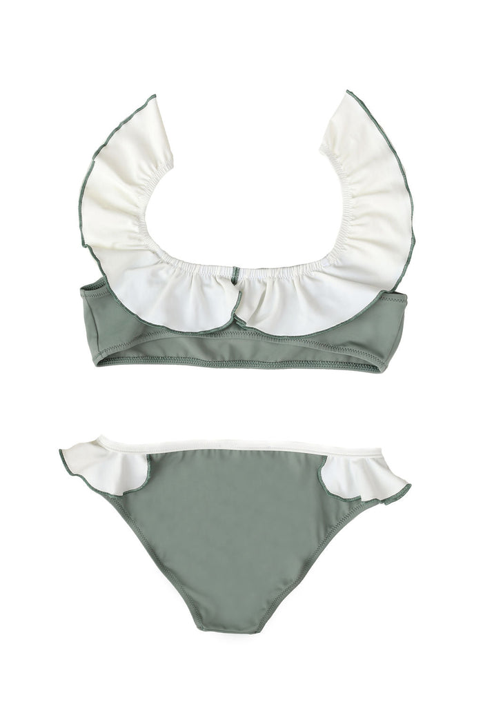 Ruffle Trim Bikini in Sage Green and Ivory