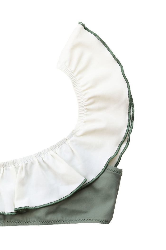 Ruffle Trim Bikini in Sage Green and Ivory