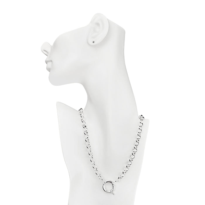 Sailor Ring Large Rolo Chain Charm Holder 32" Necklace (Sterling Silvertone)
