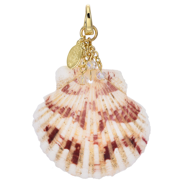 Scallop Shell Open Ring Charm Leather Cord 18" Necklace (Goldtone)