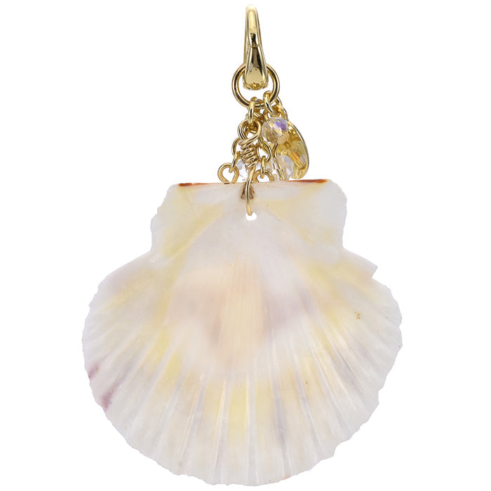 Scallop Shell Open Ring Charm Leather Cord 18" Necklace (Goldtone)
