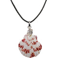 Scallop Shell Open Ring Charm Leather Cord 18" Necklace (Sterling Silvertone)