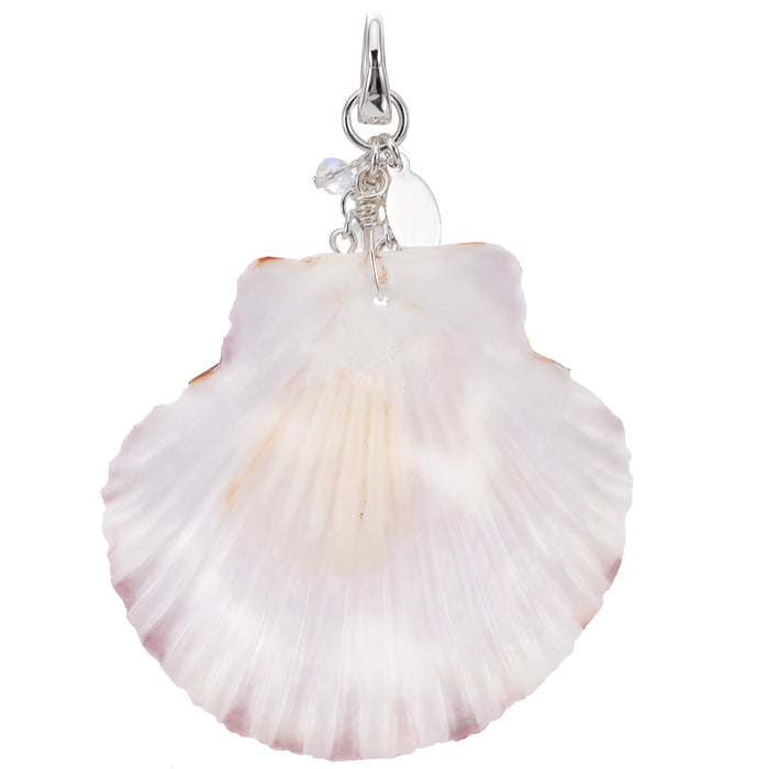 Scallop Shell Open Ring Charm Leather Cord 18" Necklace (Sterling Silvertone)