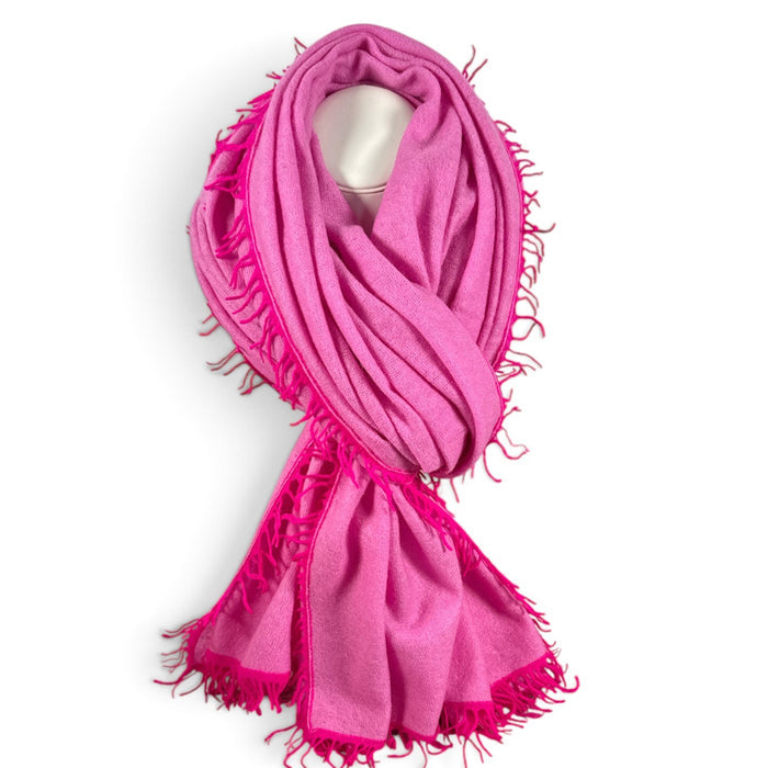 Siren 100% Cashmere Handmade Scarf (Peony Pink/Hot Pink)