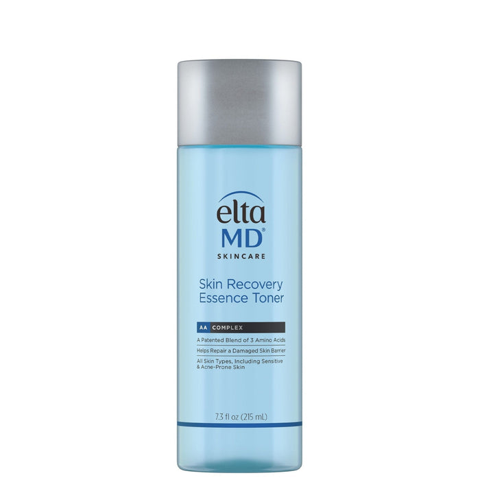 A bottle of EltaMD Skin Recovery Essence Toner against a white background.