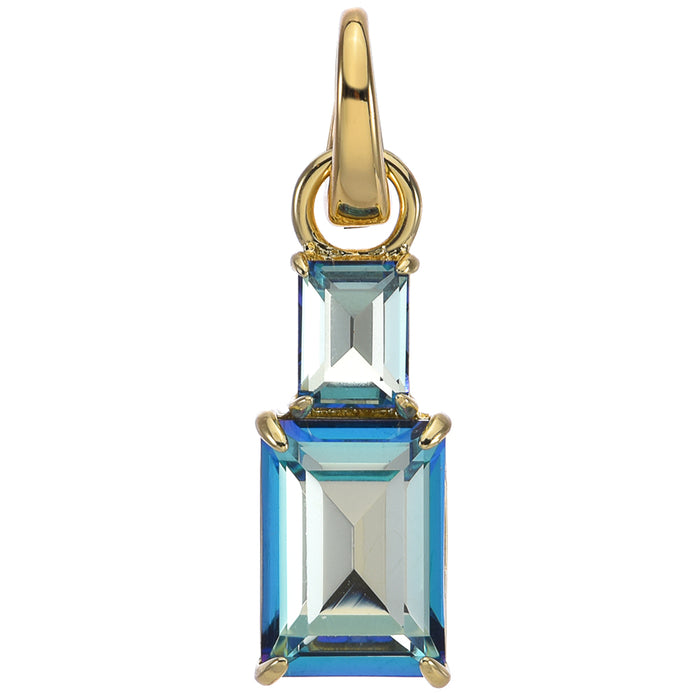 South Pacific Blue Emerald Cut Open Ring Charm (Goldtone)