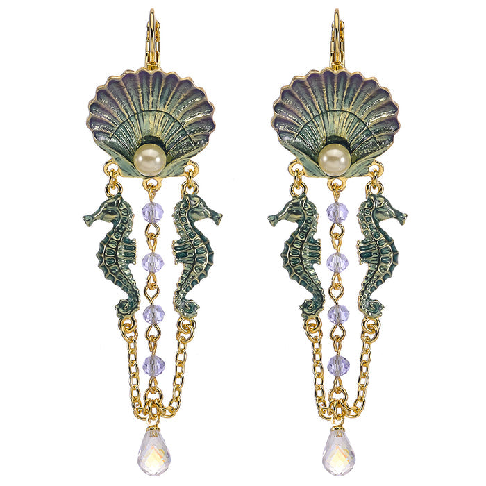 South Pacific Seahorse Dream Leverback Earrings (Goldtone)
