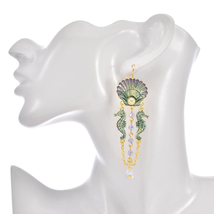 South Pacific Seahorse Dream Leverback Earrings (Goldtone)