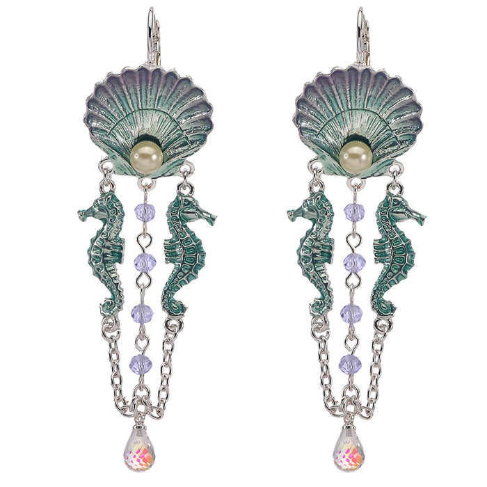 South Pacific Seahorse Dream Leverback Earrings (Sterling Silvertone)
