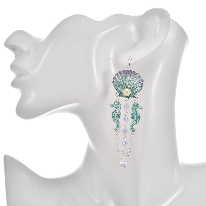 South Pacific Seahorse Dream Leverback Earrings (Sterling Silvertone)