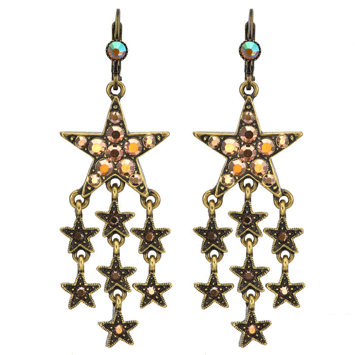 Star Shower Leverback Earrings (Brasstone)
