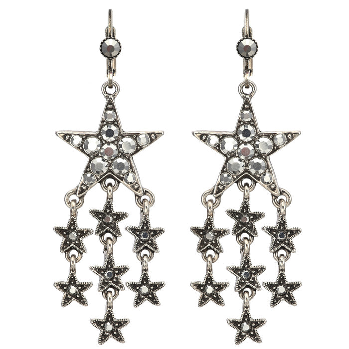 Star Shower Leverback Earrings (Silver Ox)