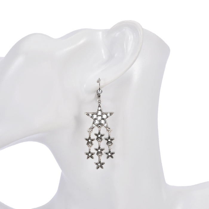 Star Shower Leverback Earrings (Silver Ox)