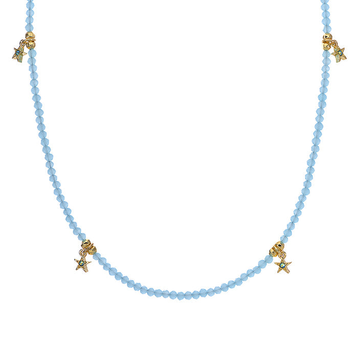 Starlight Beach Glass 18" Necklace (Goldtone/Aqua)