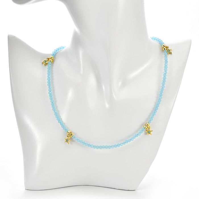 Starlight Beach Glass 18" Necklace (Goldtone/Aqua)