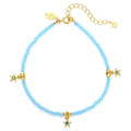Starlight Beach Glass Anklet (Goldtone/Aqua)