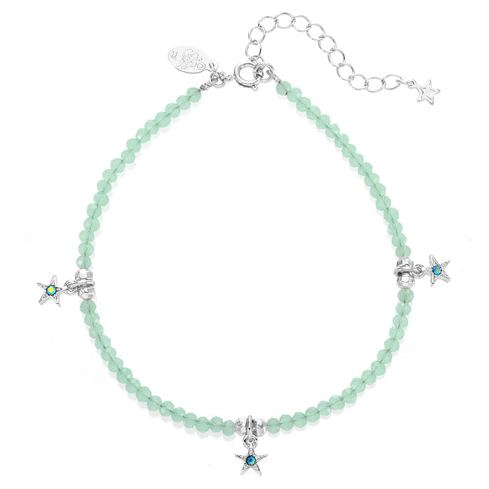 Starlight Beach Glass Anklet (Sterling Silvertone/Peridot)