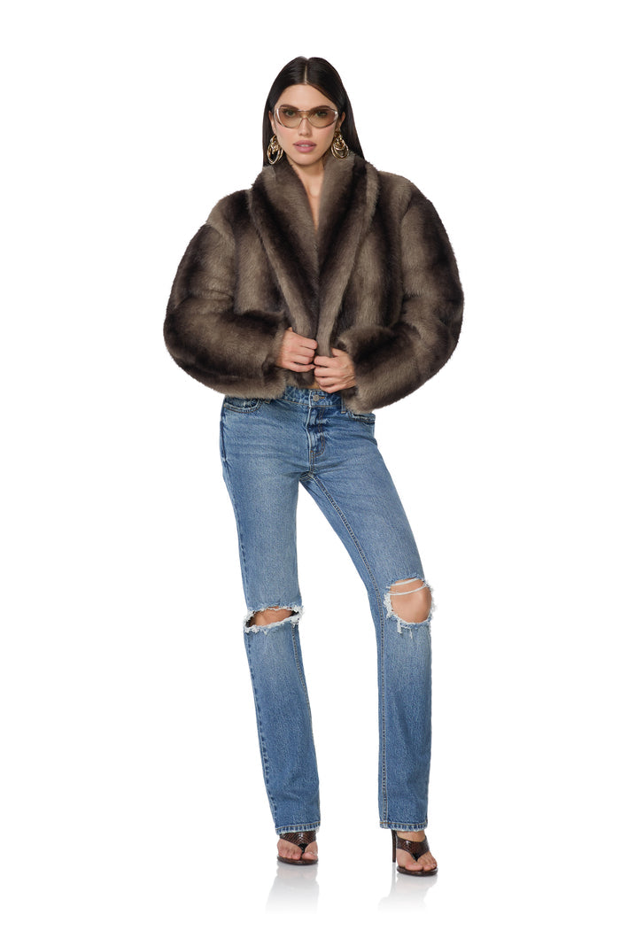 Stephanie Fur Jacket - Dark Brown Stripe