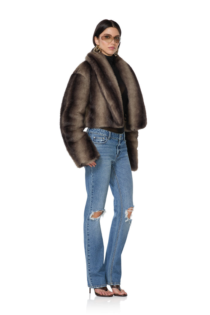 Stephanie Fur Jacket - Dark Brown Stripe