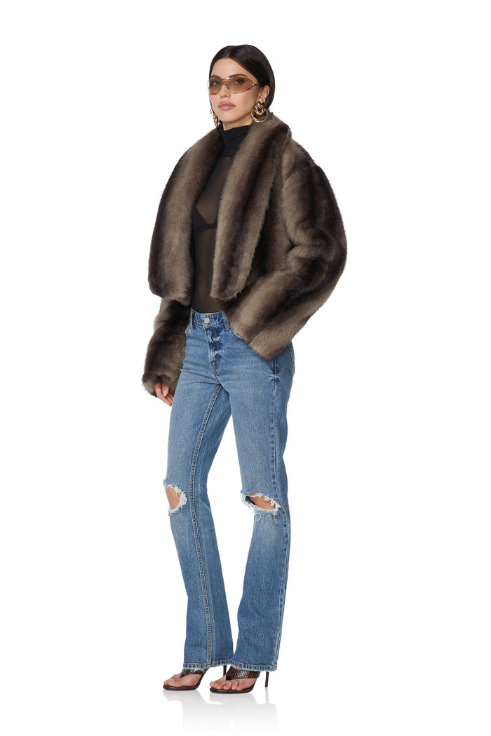 Stephanie Fur Jacket - Dark Brown Stripe