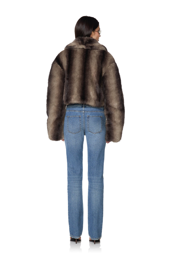 Stephanie Fur Jacket - Dark Brown Stripe