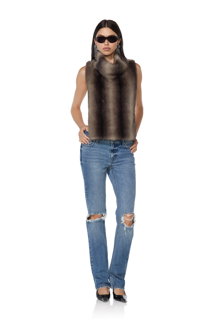 Sudi Fur Pullover - Dark Brown Stripe