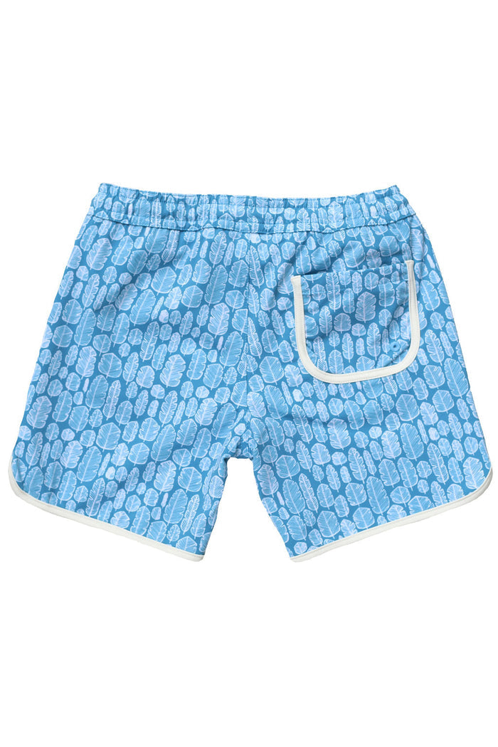 Swim Shorts in Banana Leaves Print - Sky Blue