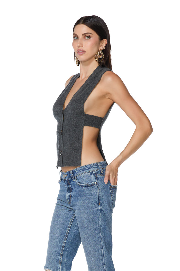 Tati Cashmere Vest - Heather Charcoal