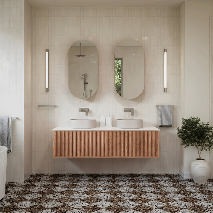 Caroma Urbane II 220mm Lead Free Wall Basin/Bath Mixer Round Brushed Nickel