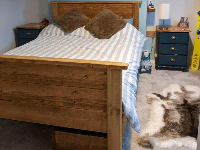 Solid timber Preston bed frame with substantial wooden headboard