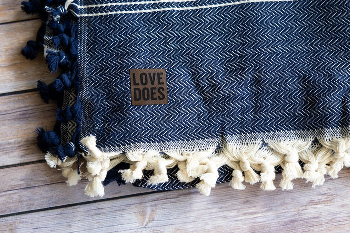 Throw Blanket with Leather Patch