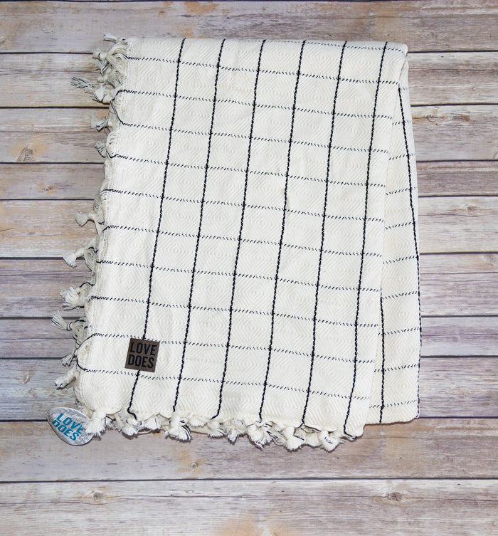 Throw Blanket with Leather Patch