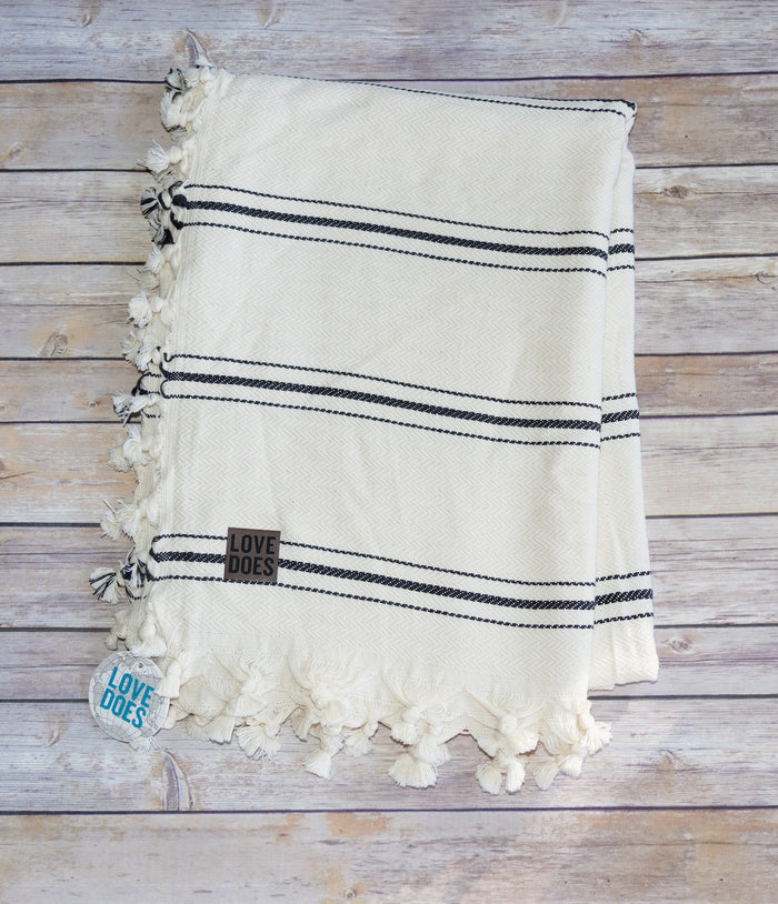 Throw Blanket with Leather Patch