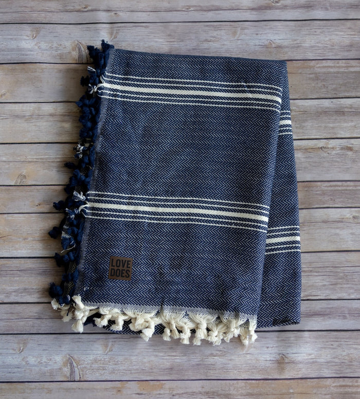 Throw Blanket with Leather Patch