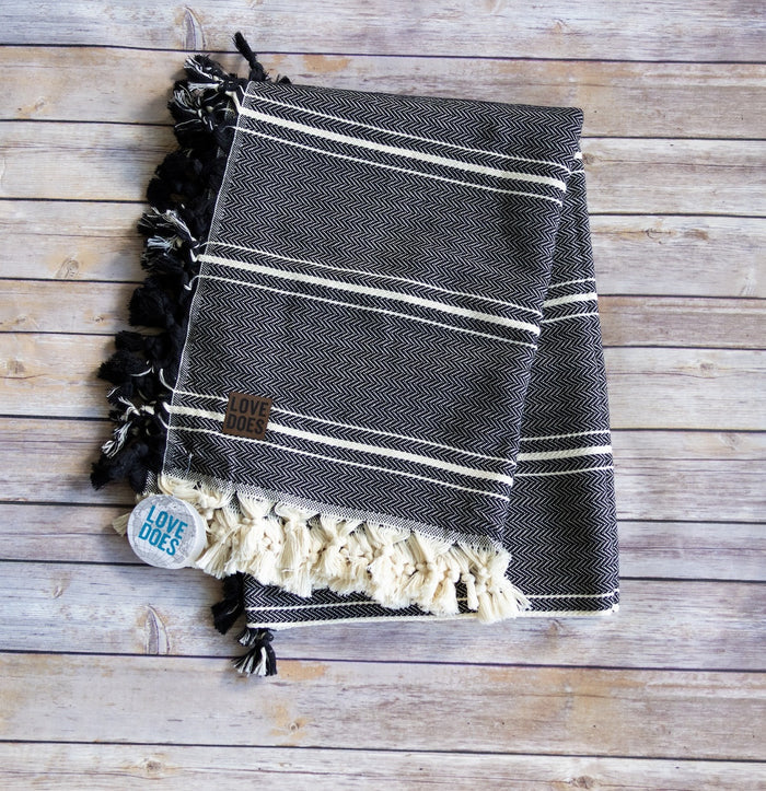 Throw Blanket with Leather Patch