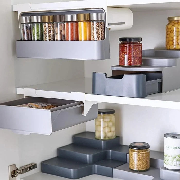 Under Shelf No-Drill Multi-Compartment Hanging Spice Rack