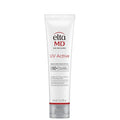A tube of EltaMD UV Active Broad-Spectrum SPF 50+ sunscreen lotion.