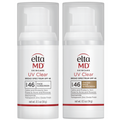 Two white pump bottles of Elta MD Skincare UV Clear Broad Spectrum SPF 46 face sunscreen shown side by side on a plain white background.