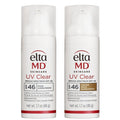 Two bottles of Elta MD UV Clear sunscreen with a 10% off badge on a white background.