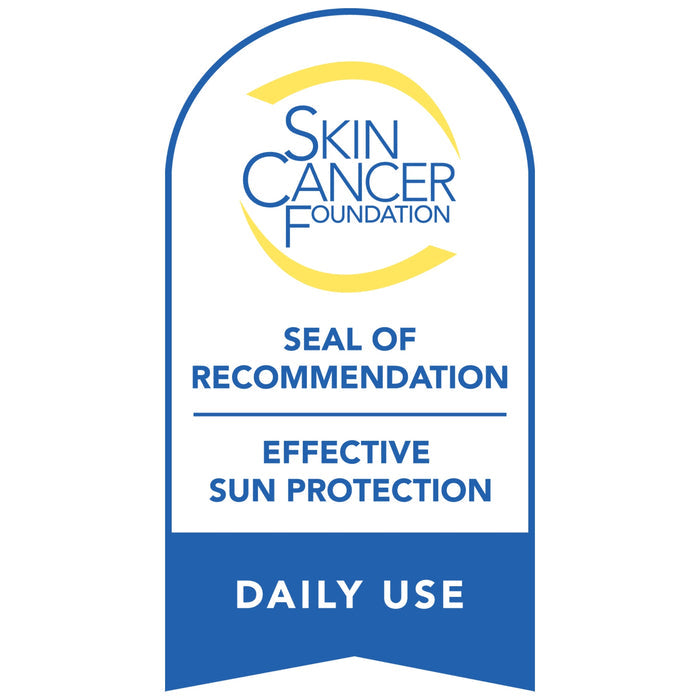 Skin Cancer Foundation Seal of Recommendation for effective sun protection daily use on a white background