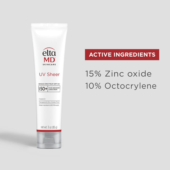Eltma MD skincare tube with active ingredients listed on a gray background
